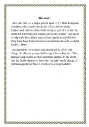 English Worksheet: AN Au- Pair