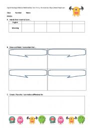 English Reading Reflection Worksheet