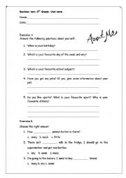 English Worksheet: Revision test-5th grade-food