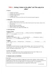 English Worksheet: Writing a letter to the editor and the reply of an editor