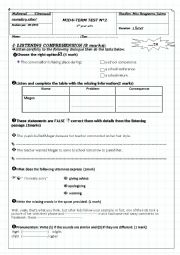 English Worksheet: mid term test n2 bac students