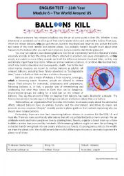 English Worksheet: Test - Module 6 - Baloons Kill