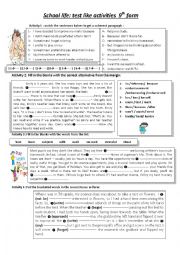 English Worksheet: school  life language activities