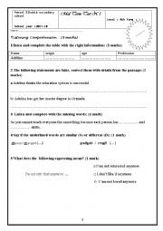 English Worksheet: mid term test bac