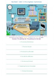English Worksheet: Prepositions of Place - In the Living Room