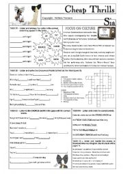 SONG WORKSHEET - CHEAP THRILLS - SIA