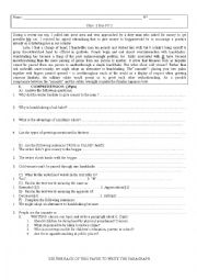 English Worksheet: a reading comprehension test for Moroccan intermediate students