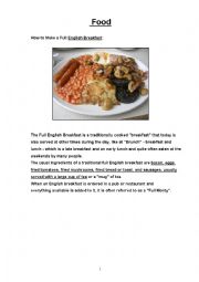 English Worksheet: Food and Full English Breakfast