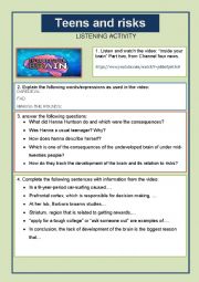 English Worksheet: Teens and risks