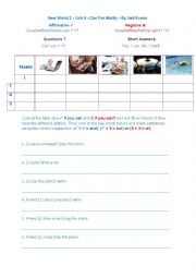 English Worksheet: Can/cant for ability.