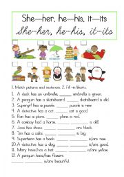 English Worksheet: his, her, its, my practice