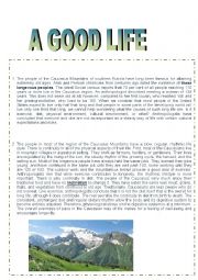 English Worksheet: READING - A GOOD LIFE WITH SOME EXERCISES AND A VOCABULARY CHART