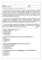 English Worksheet: Reading comprehension about school