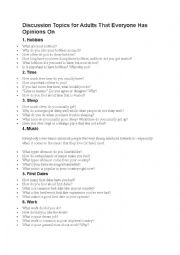 English Worksheet: Discussion topics