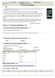 English Worksheet: First term examination for 4MS