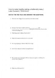 English Worksheet: TED talk by Luke Durward- How to make eating unbelievably easy