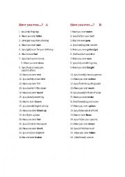 English Worksheet: Info Gap Past Participle Practice