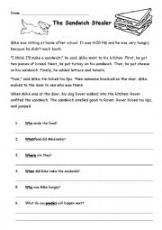 English Worksheet: The Sandwich Stealer