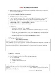 English Worksheet: Writing an advertisement