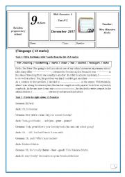 English Worksheet: Mid-Semester 1 Test N 2 ( 9 th form)