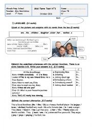 English Worksheet: Mid Test N1 for 7th forms