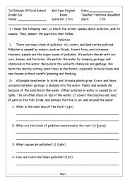 English Worksheet: Pollution