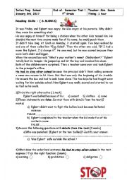 English Worksheet: End of term test1  for 9th  formerss