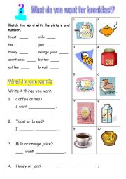 English Worksheet: What do you want for breakfast?