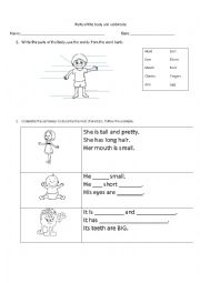 English Worksheet: parts of the body and verb to be 