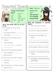 English Worksheet: reported speech