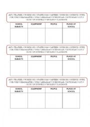 English Worksheet: school things grid