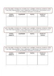 English Worksheet: school things grid