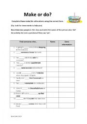 English Worksheet: Make and do collocations