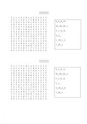 English Worksheet: Sports word search