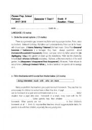 English Worksheet: SEMESTER1 TEST 1 GRADE 9