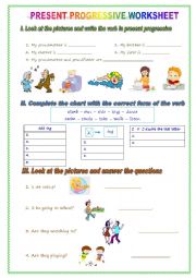 English Worksheet: PRESENT PROGRESSIVE WORKSHEET