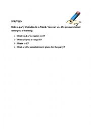 English Worksheet: WRITING FOR INVITATION