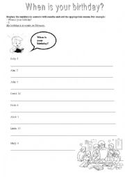 English Worksheet: When is your birthday (Months and seasons)