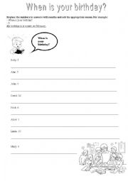 English Worksheet: When is your birthday (Months and seasons)