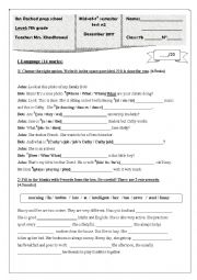 English Worksheet: Mid-of-1st semester test n2 7th form 2017