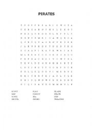 English Worksheet: Pirates word search