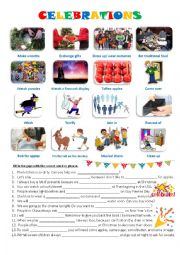 English Worksheet: Celebrations vocabulary flashcards + exercise