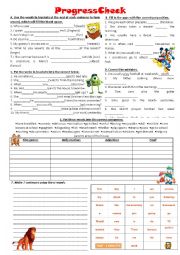 English Worksheet: Progress Check + Keys (word formation, present simple, present continuous, past simple, future simple, prepositions, vocabulary revision)