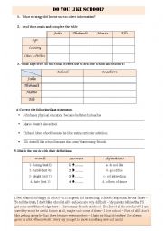 English Worksheet: DO YOU LIKE SCHOOL?