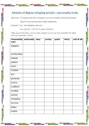 English Worksheet: Adverbs of degree+personality adjectives speaking practice