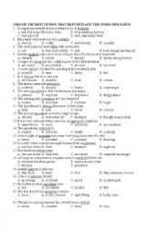 English Worksheet: SYNONYM MULTIPLE CHOICE SENTENCES