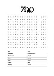 Word-search Visit the Zoo