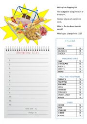 English Worksheet: Shopping List