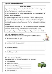 English Worksheet: reading comprehension