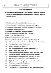 English Worksheet: Adverbs of manner